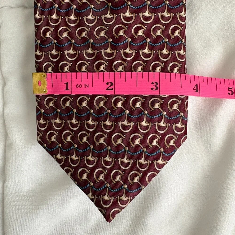 Vintage Bert Pulitzer Neck Tie Dark Red 100% Silk Equestrian Old Money Regal